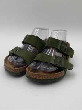 Birkenstock Arizona Suede Sandals Sz 38 US 7-7.5 Soft Footbed Thyme Green